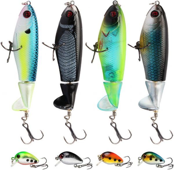 Topwater Floating Rotating Tail Artificial Hard Bait Fishing Lures with Box